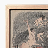 Big Black Cats Howl as Naked Witches Ascend Into the Night Over City - Théophile Steinlen Art Print / Canvas Framed Artwork Charcoal Sketch