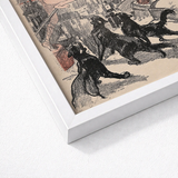 Big Black Cats Howl as Naked Witches Ascend Into the Night Over City - Théophile Steinlen Art Print / Canvas White Framed Artwork Sketch