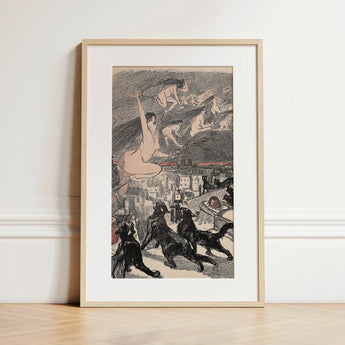 Big Black Cats Howl as Naked Witches Ascend Into the Night Over City - Théophile Steinlen Art Print / Canvas, 12x18’’ / 31x46cm / Natural