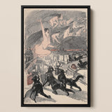 Grote zwarte katten huilen terwijl naakte heksen de nacht in opstijgen boven de stad - Théophile Steinlen kunstprint / Canvas, 12x17’’ / A3 / Lijst, Posters