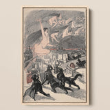 Grote zwarte katten huilen terwijl naakte heksen de nacht in opstijgen boven de stad - Théophile Steinlen kunstprint / Canvas, 12x17’’ / A3 / Naturel lijst,