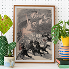 Big Black Cats Howl as Naked Witches Ascend Into the Night Over City - Théophile Steinlen Art Print, Framed Print Witches Town Black Cats