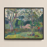 Framed Oil Painting Lush Sun-dappled Tropical Scene Figures Paul Gauguin, Visual Journey, Tree Art Print