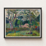 Framed Impressionist Painting Lush Sun-dappled Garden Scene Figures Paul Gauguin, Visual Journey, Tree Art Print