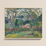 Framed Impressionist Painting Lush Sun-dappled Tropical Scene Figures Paul Gauguin, Visual Journey, Tree Art Print