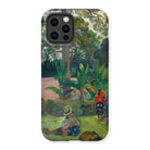 The Big Tree - Paul Gauguin Iphone Case, 12 Pro / Matte, Phone Case Colorful Tropical Landscape Painting Figures Lush