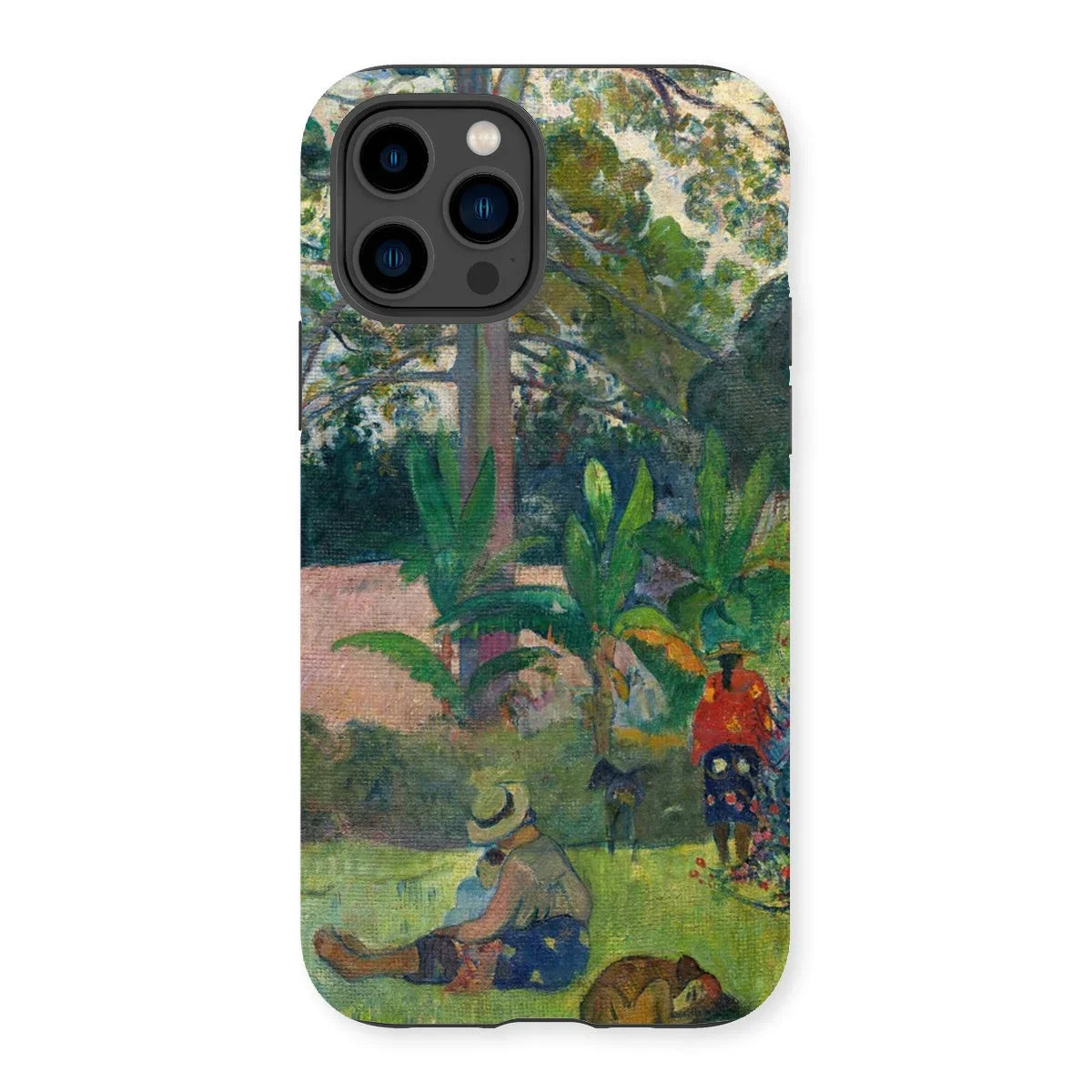The Big Tree - Paul Gauguin Iphone Case, 14 Pro / Matte, Phone Case Colorful Tropical Landscape Painting Human Figures