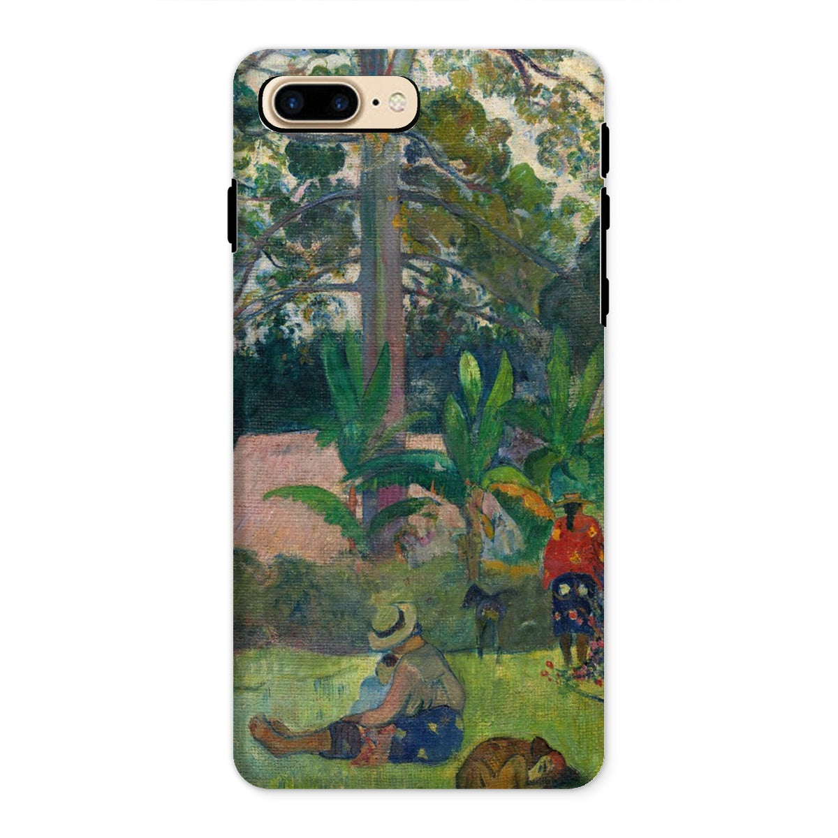 The Big Tree - Paul Gauguin Iphone Case, 8 Plus / Matte, Phone Case Colorful Tropical Landscape Painting Figures Lush