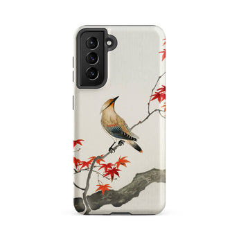 Bird on Maple - Ohara Koson Kachō-e Samsung Case, Galaxy S21 Fe / Matte, Protective Phone Case Illustration Bird Branch Red Leaves