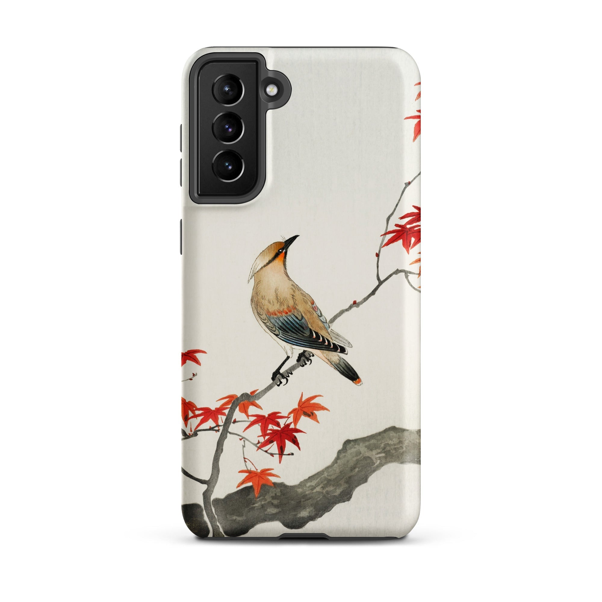 Bird on Maple Ohara Koson Kachō e Samsung Case, Galaxy S21 Plus / Matte, White Smartphone Case Design Bird Branch Red Leaves