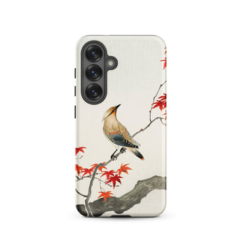 Bird on Maple - Ohara Koson Kachō-e Samsung Case, Galaxy S25 / Matte, Phone Case Japanese Art-style Illustration Bird Branch Red