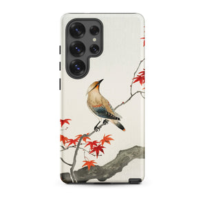 Bird on Maple - Ohara Koson Kachō-e Samsung Case, Galaxy S25 Ultra / Matte, Smartphone Nature-themed Protective Case Bird Branch Red Leaves