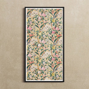 Birds Butterflies Bees and Blossoms Art Print / Canvas Framed Floral Print Colorful Flowers Green Leaves Beige Exquisite Botanical Print,