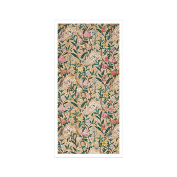 Birds Butterflies Bees and Blossoms Art Print, Floral Wallpaper Pattern Pink Flowers Green Leaves Beige