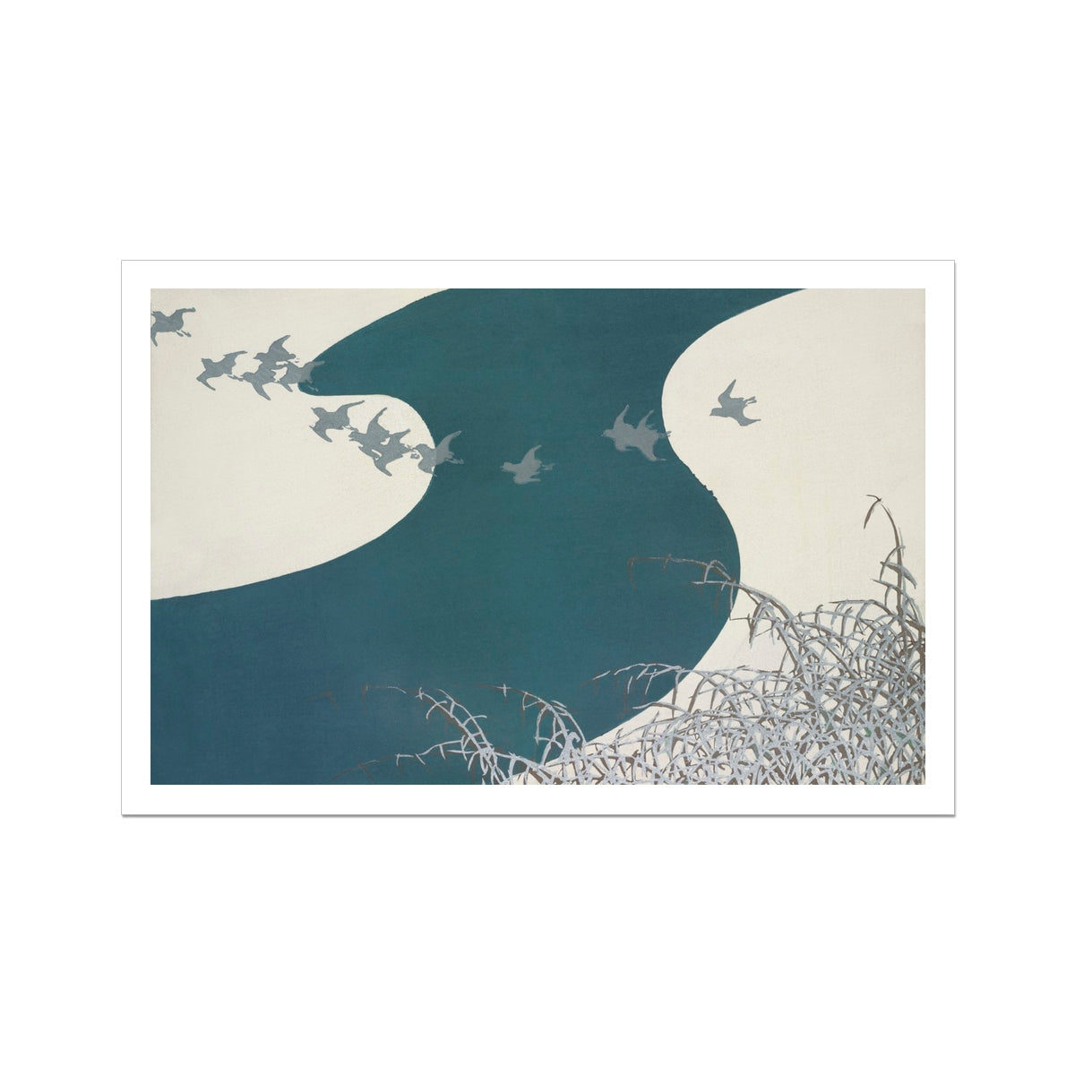 Birds Kamisaka Sekka Winter Migration Art Print, 36x24’’ / 92x61cm / Unframed, Abstract Landscape Birds