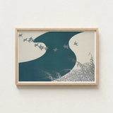 Minimalist Framed Art Print Stylized Birds Flight Teal Kamisaka Sekka Winter, Migration, Blade’s Silent Memory