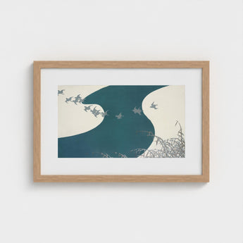 Birds - Kamisaka Sekka Winter Migration Art Print / Canvas Minimalist Framed Stylized Flight Teal, Blade’s Silent Memory Prints