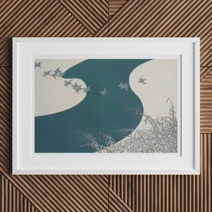 Birds - Kamisaka Sekka Winter Migration Art Print, Framed River Landscape Art