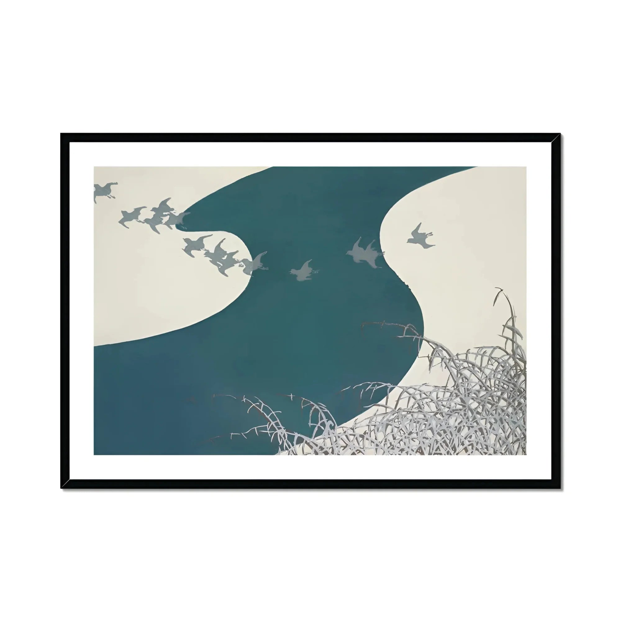 Birds - Kamisaka Sekka Winter Migration Art Print, Framed River Scene Birds