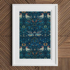 Birds William Morris Arts and Crafts Art Print, 18x24’’ / 46x61cm / Unframed, Framed Artwork Intricate Blue Teal Floral Bird Pattern