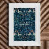 Birds - William Morris Arts and Crafts Art Print, 18x24’’ / 46x61cm / Unframed, Framed Artwork Intricate Blue Teal Floral Bird Pattern