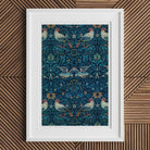 Birds William Morris Arts and Crafts Art Print, 18’’x24’’ / Unframed, Framed Artwork Intricate Blue Teal Floral Bird Pattern
