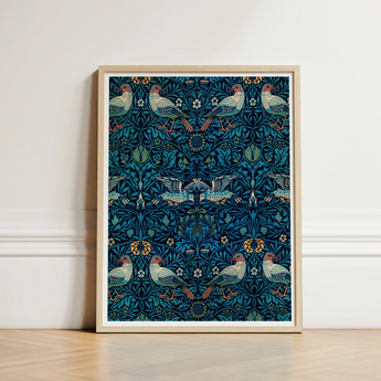 Framed Artwork Detailed Symmetrical Pattern Stylized Birds Foliage William Morris’s, Tapestry, Verdant Victorian Dreamscape