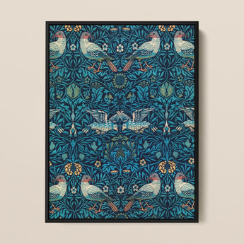 Birds - William Morris Arts and Crafts Art Print / Canvas Framed Artwork Symmetrical Intricate Pattern Stylized Birds Foliage William