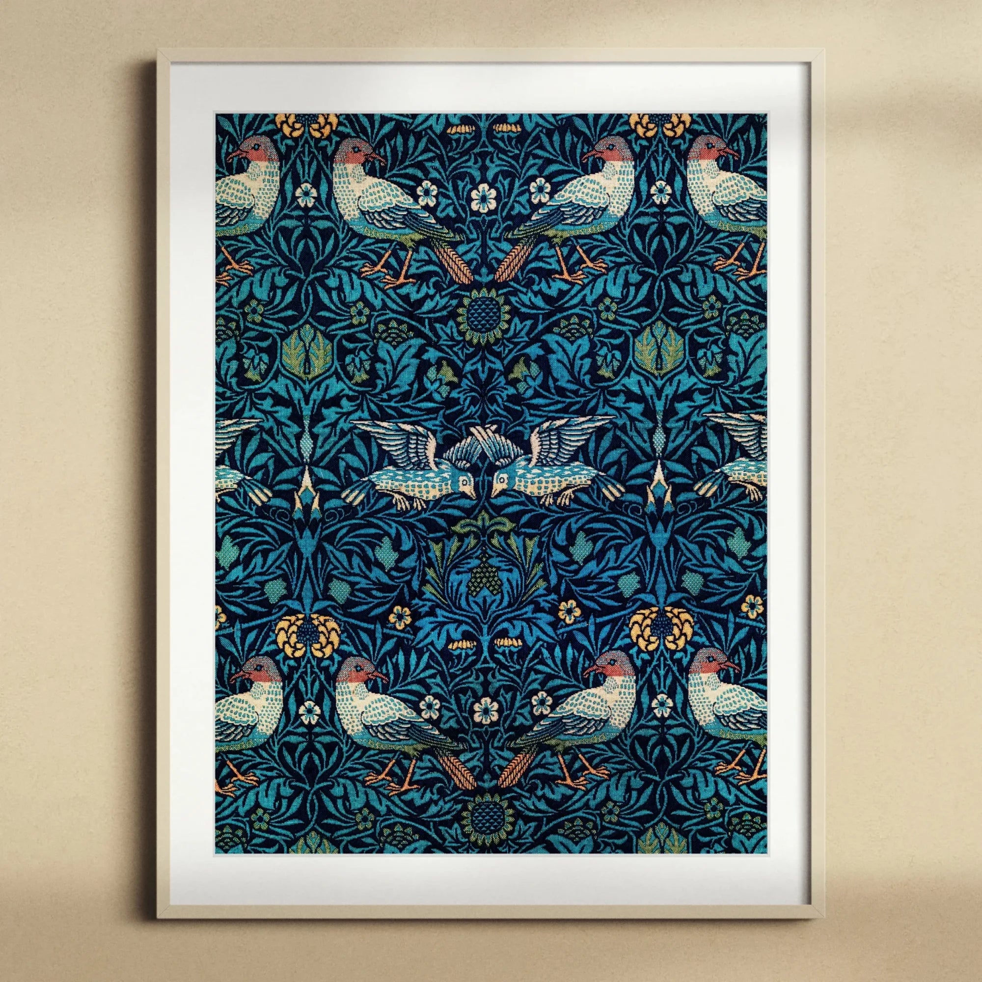 Birds - William Morris Arts and Crafts Art Print, Framed Art Print Symmetrical Pattern Birds Botanical Elements