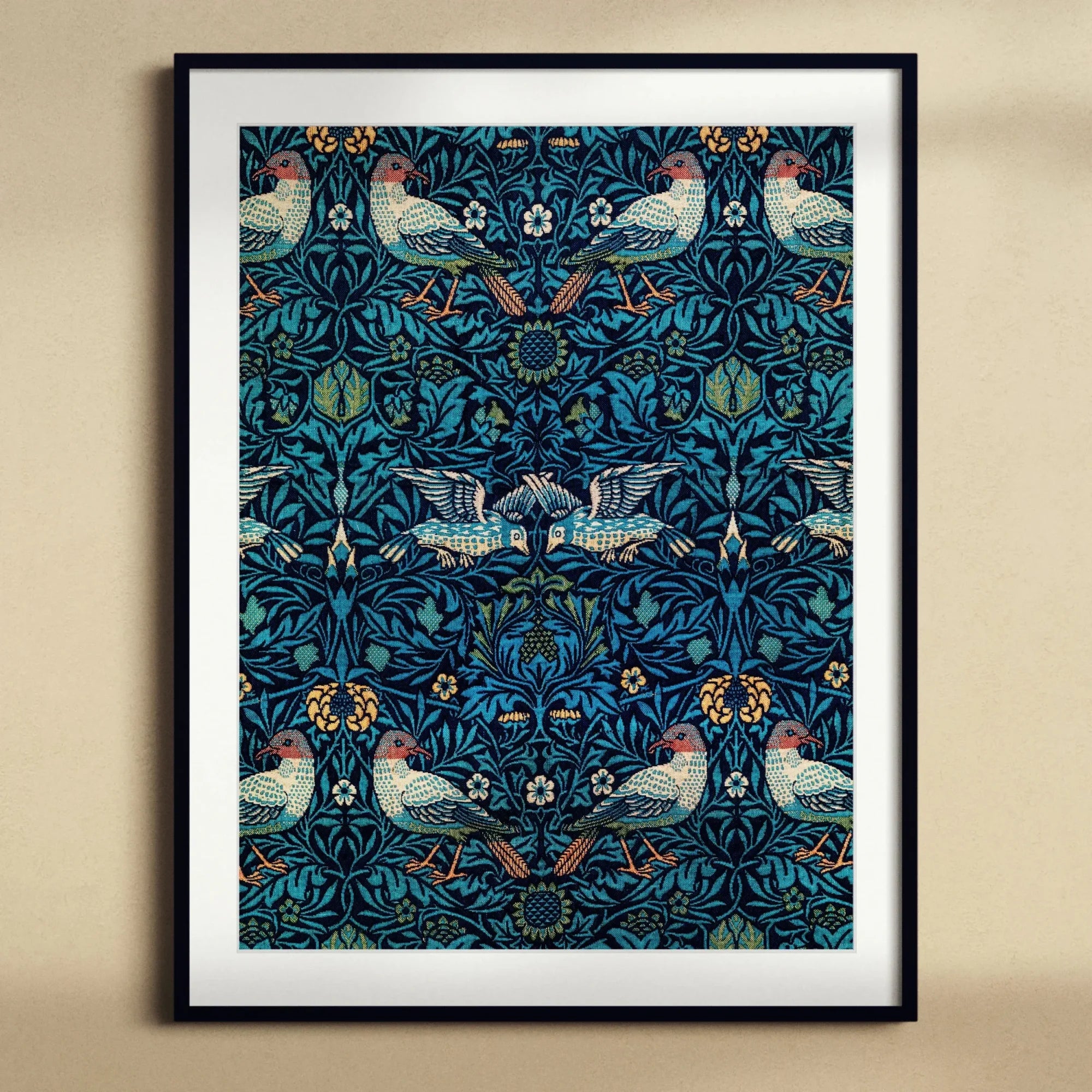 Birds - William Morris Arts and Crafts Art Print, Framed Art Print Symmetrical Pattern Birds Botanical Elements