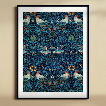 Birds - William Morris Arts and Crafts Art Print, Framed Art Print Symmetrical Pattern Birds Botanical Elements