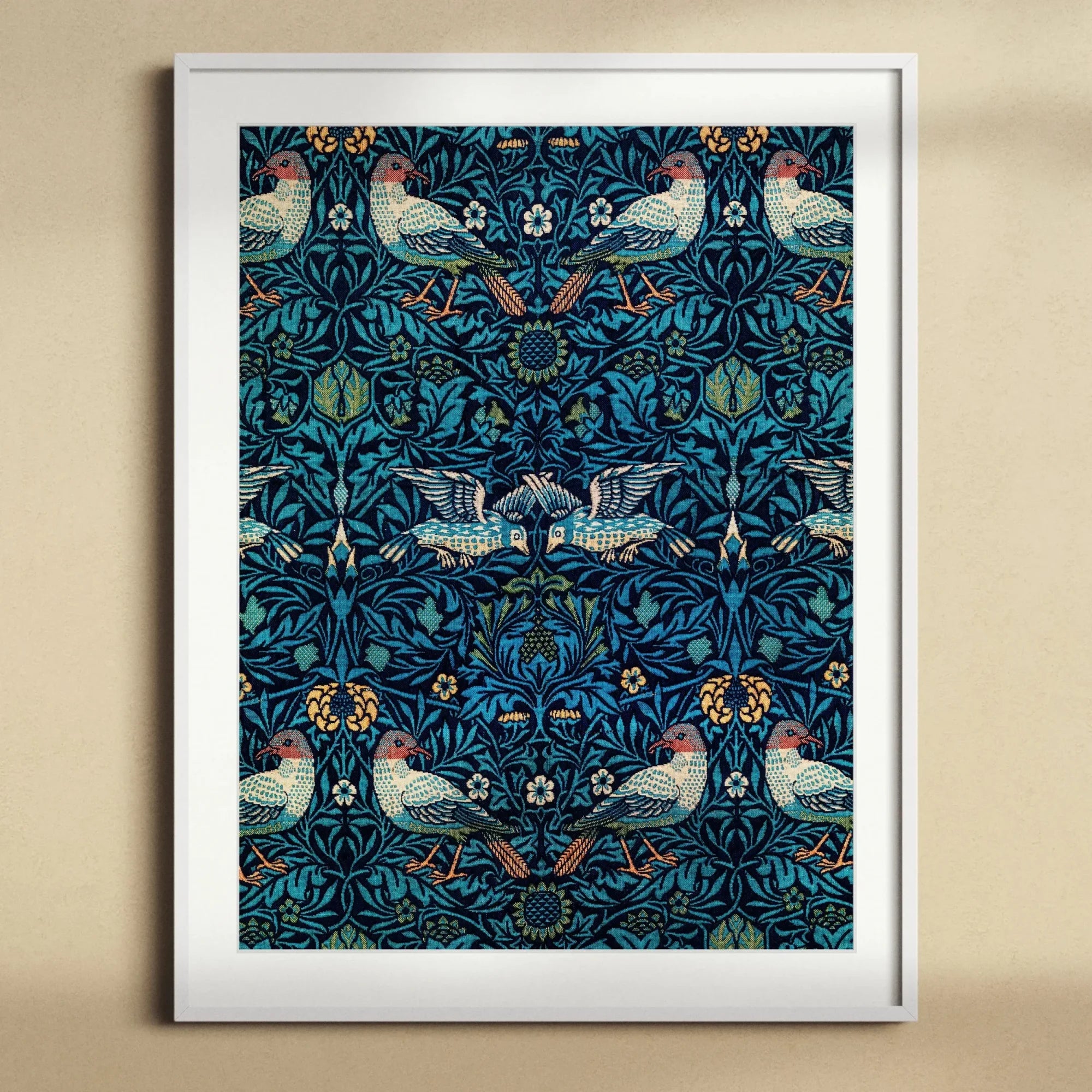 Birds - William Morris Arts and Crafts Art Print, Framed Art Print Symmetrical Pattern Birds Botanical Elements
