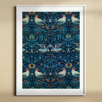 Birds - William Morris Arts and Crafts Art Print, Framed Art Print Symmetrical Pattern Birds Botanical Elements