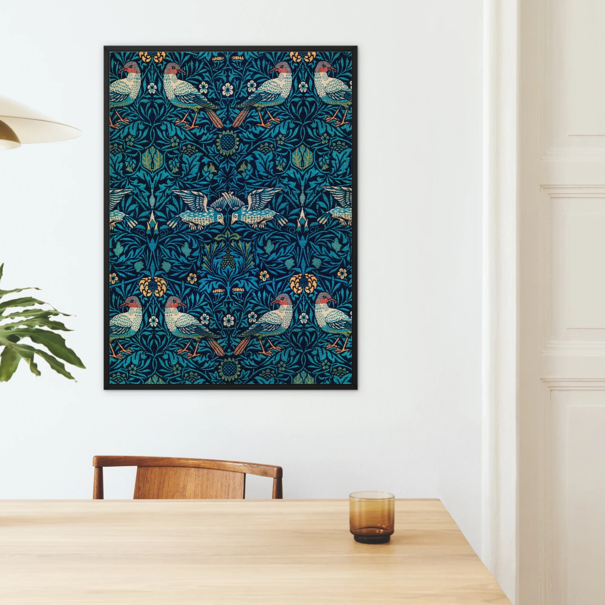 Birds - William Morris Arts and Crafts Framed Canvas, Framed Art Print Symmetrical William Morris-style Pattern Birds