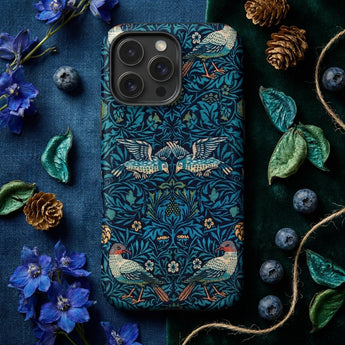 Birds - William Morris Arts and Crafts Iphone Case Dark Teal Phone Case Intricate Vintage-style Pattern Birds William Morris Birds, Iphone,