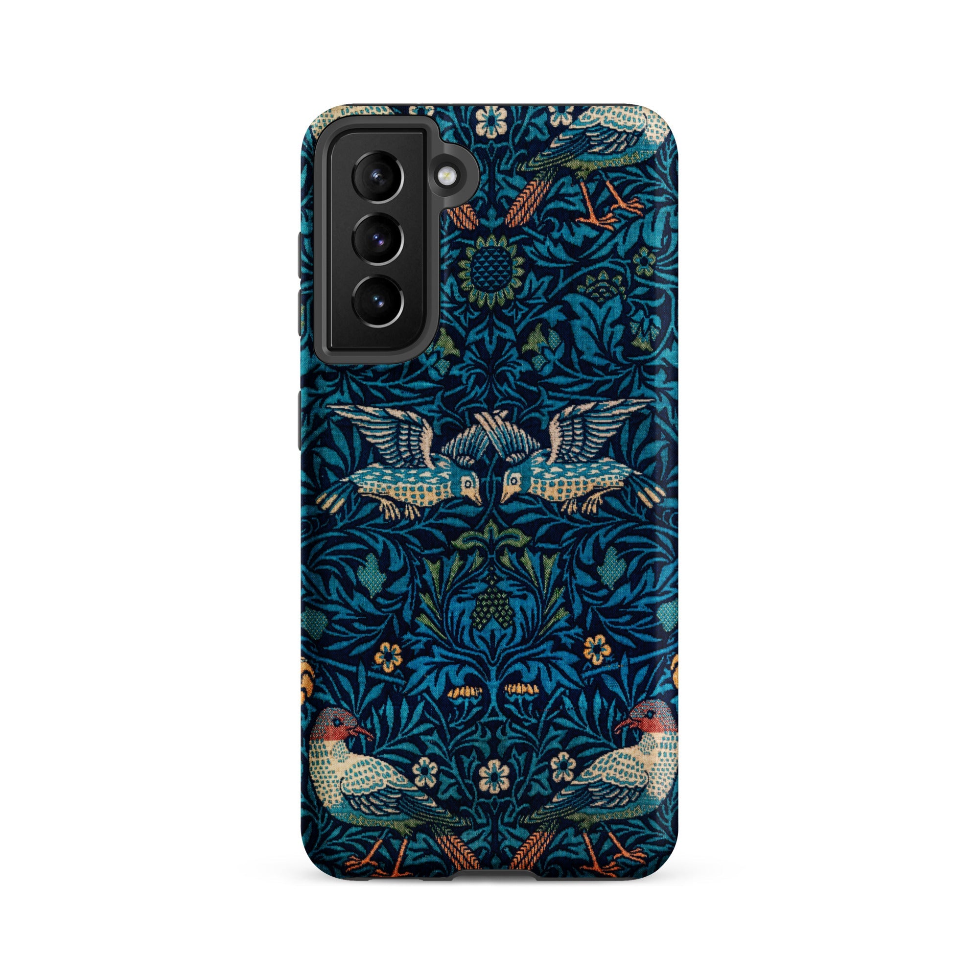 Birds William Morris Arts and Crafts Samsung Case, Galaxy S21 Fe / Matte, Smartphone Case Dark Blue Intricate Floral Bird Pattern