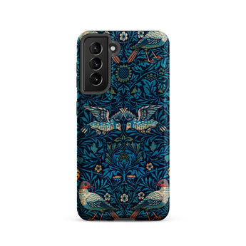 Birds - William Morris Arts and Crafts Samsung Case, Galaxy S21 / Matte, Dark Blue Smartphone Case Bird Floral Pattern