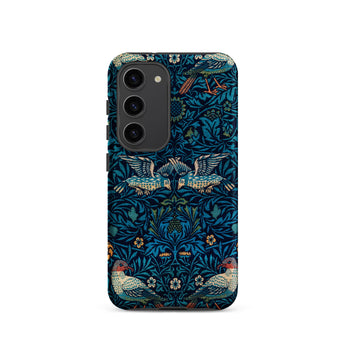 Birds - William Morris Arts and Crafts Samsung Case, Galaxy S23 / Matte, Smartphone Case Dark Blue Floral Bird Pattern