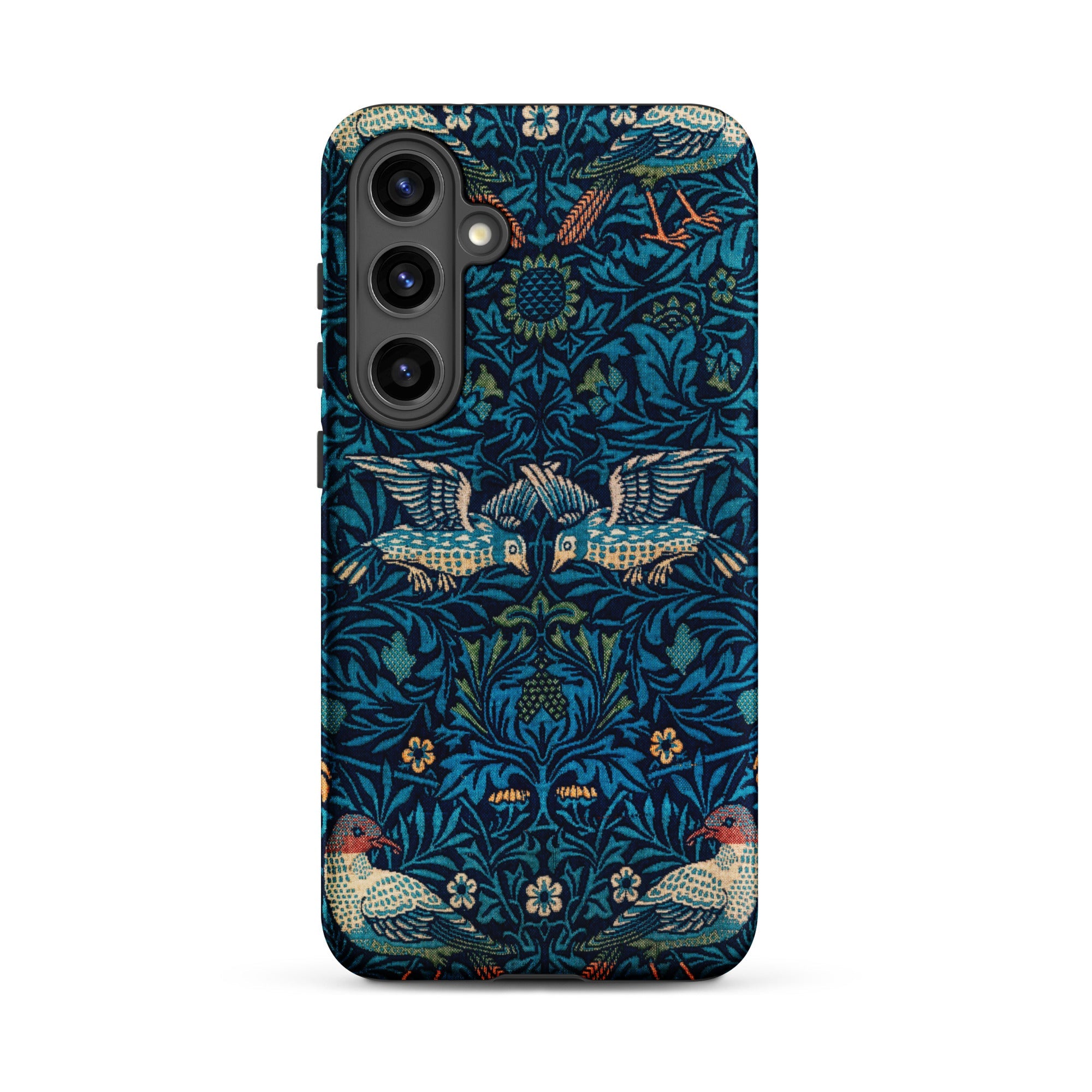 Birds William Morris Arts and Crafts Samsung Case, Galaxy S24 Plus / Matte, Smartphone Case Dark Blue Floral Bird Pattern