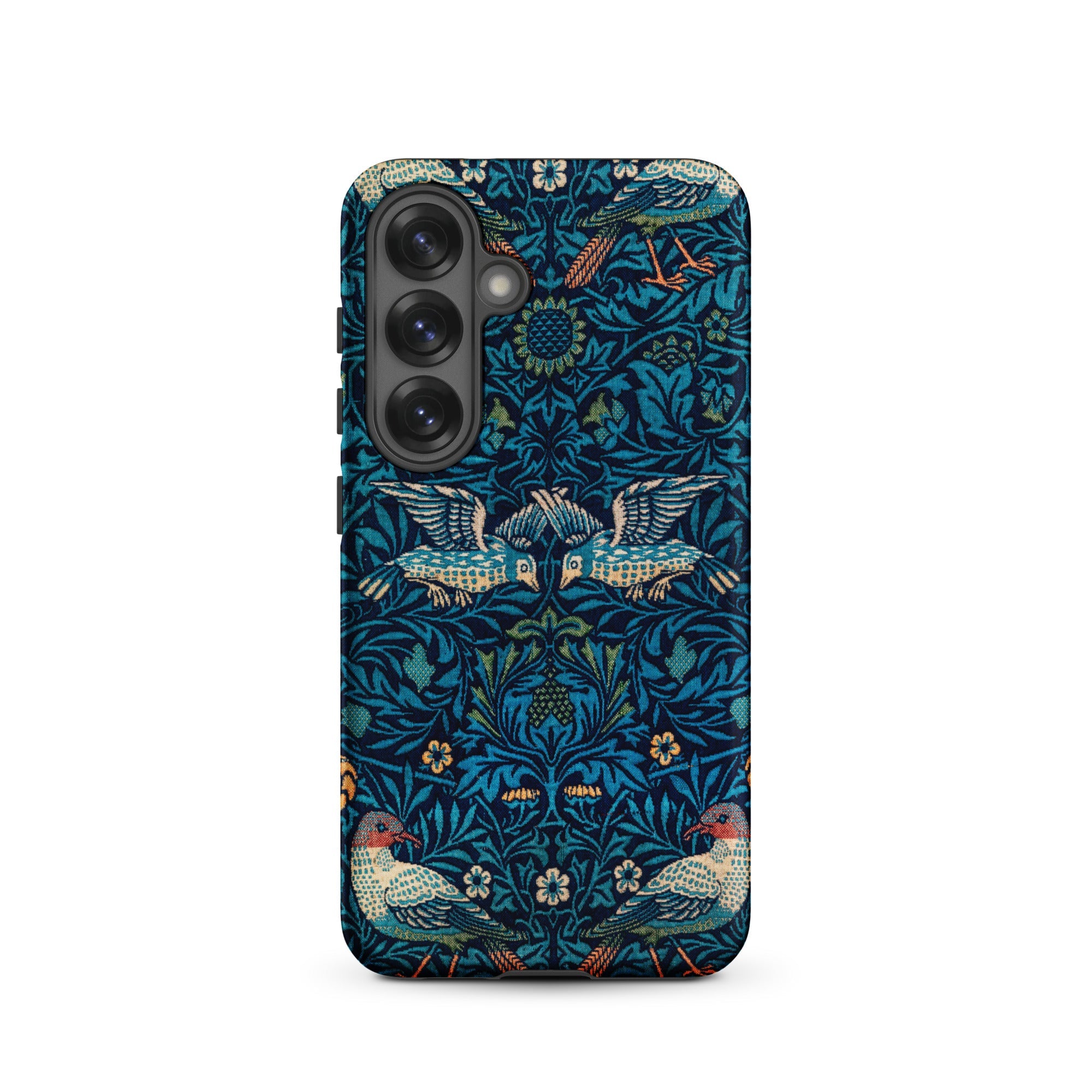 Birds William Morris Arts and Crafts Samsung Case, Galaxy S25 / Matte, Smartphone Case Dark Blue Floral Bird Pattern