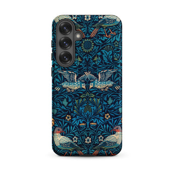Birds - William Morris Arts and Crafts Samsung Case, Galaxy S25 Plus / Matte, Smartphone Case Blue Green Bird Floral Pattern