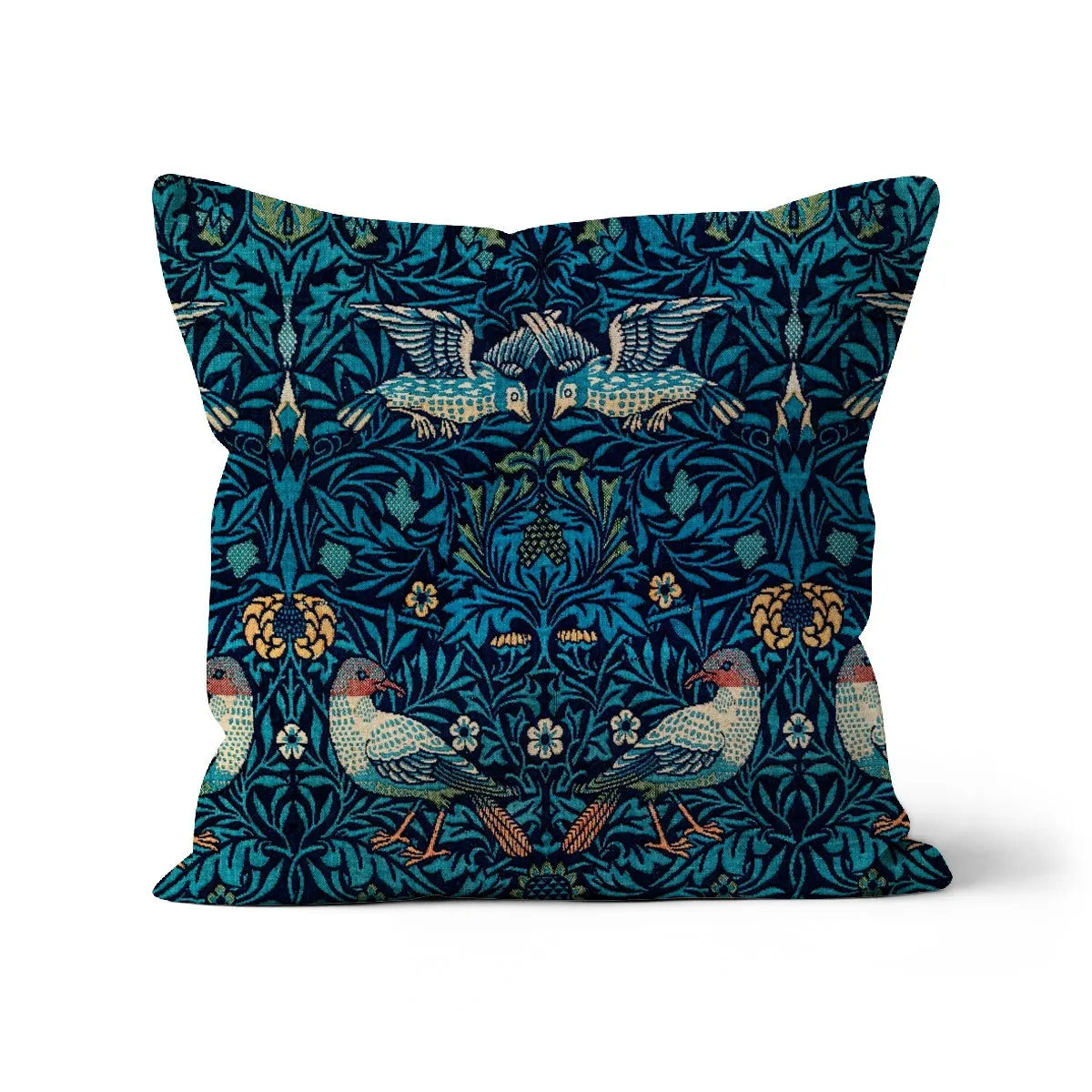 Birds - William Morris Cushion - Decorative Throw Pillow - Linen / 18’x18’ - Throw Pillows - Aesthetic Art