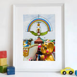 Birdsong Giclée Print, Framed Photograph Colorful Amusement Park Ride Cartoon Characters