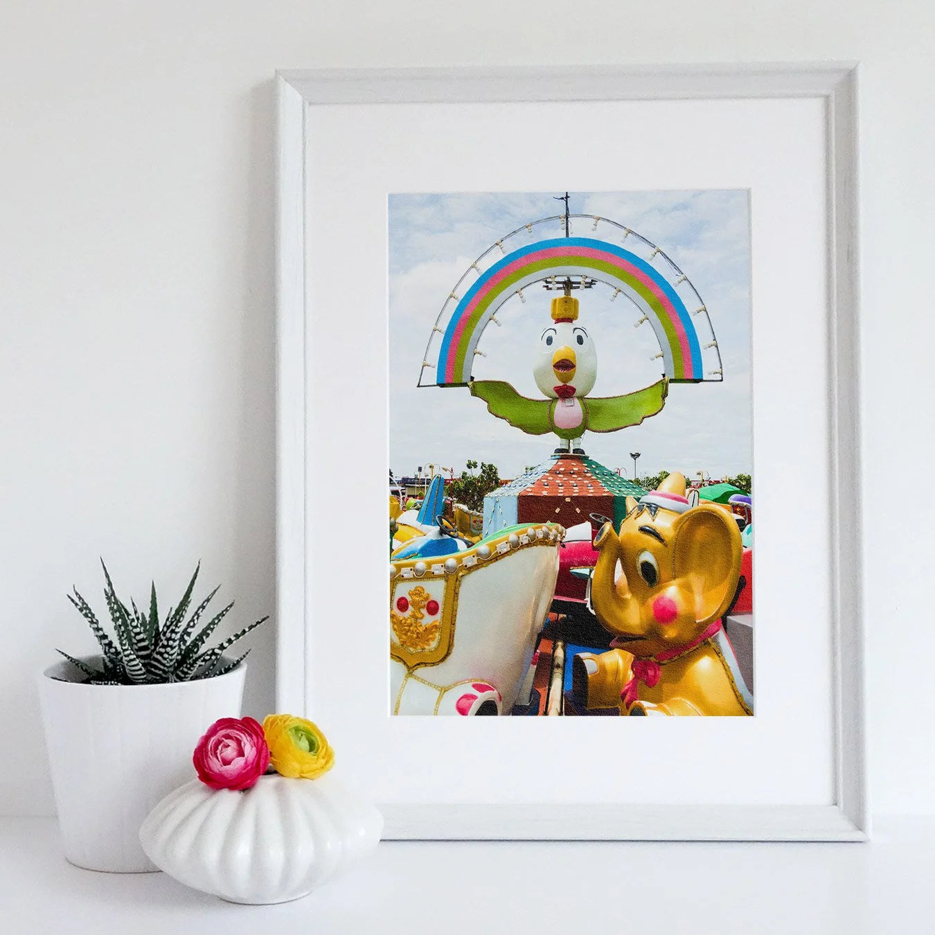 Birdsong Giclée Print, 12×16 / Unframed, 2197076, Framed Photograph Colorful Amusement Park Rides Cartoon Animal