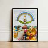 Framed Photograph Colorful Carousel Cartoon Chicken Character Rainbow Birdsong Giclée Print, Waking Dream