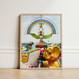 Framed Print Colorful Amusement Park Scene Cartoonish Animal Birdsong Giclée, Waking Dream