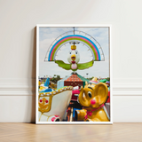 Framed Photograph Colorful Carousel Cartoon Animal Figures Yellow Birdsong Giclée Print, Waking Dream