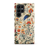 Birdwatchers - Kitsch Bird Art Phone Case Samsung Galaxy S22 Ultra / Matte Beige Adorned Vibrant Detailed Illustration Blue Plumage Erupts,
