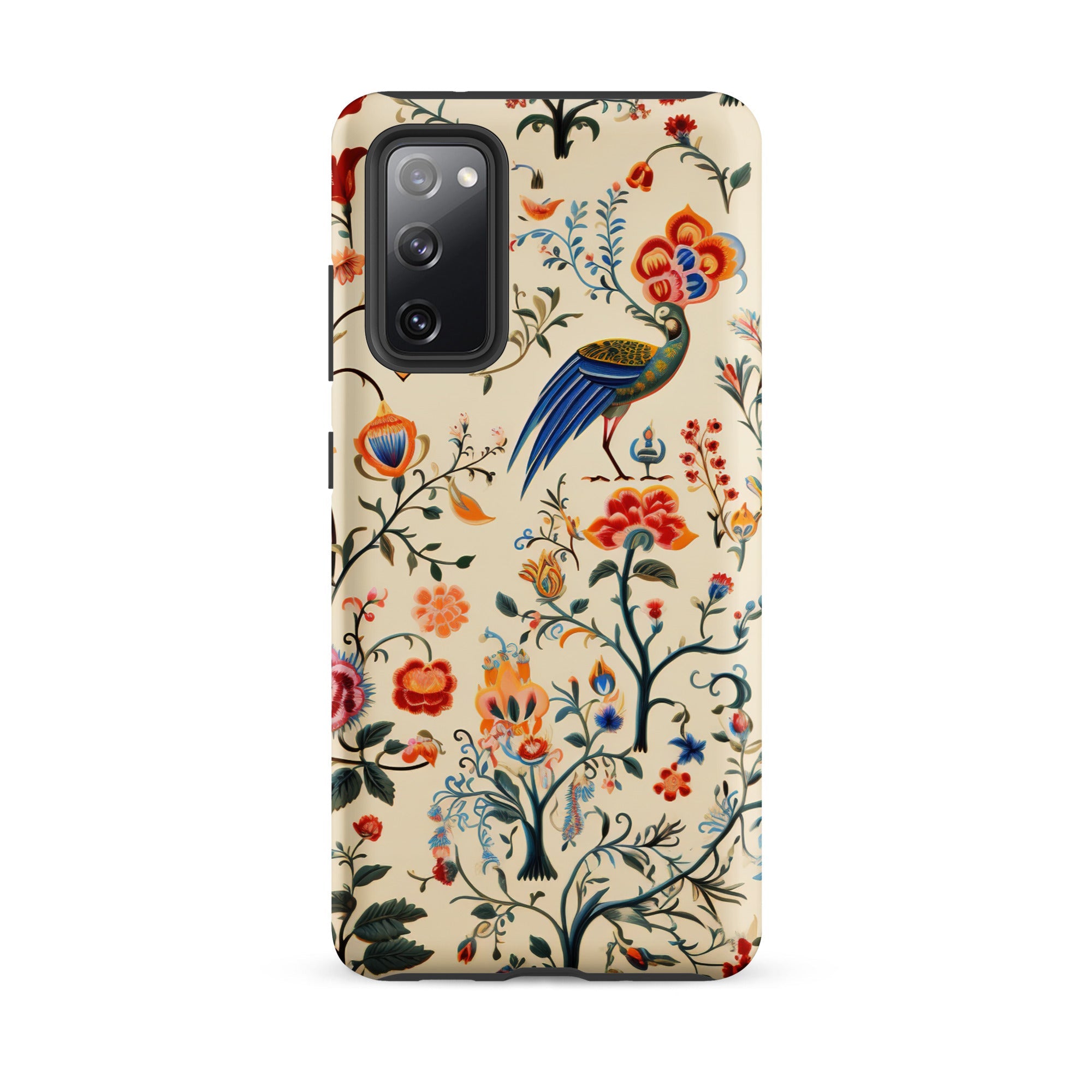Birdwatchers Kitsch Bird Art Samsung Case, Galaxy S20 Fe / Matte, Cream Colored Smartphone Case Vibrant Floral Bird Pattern