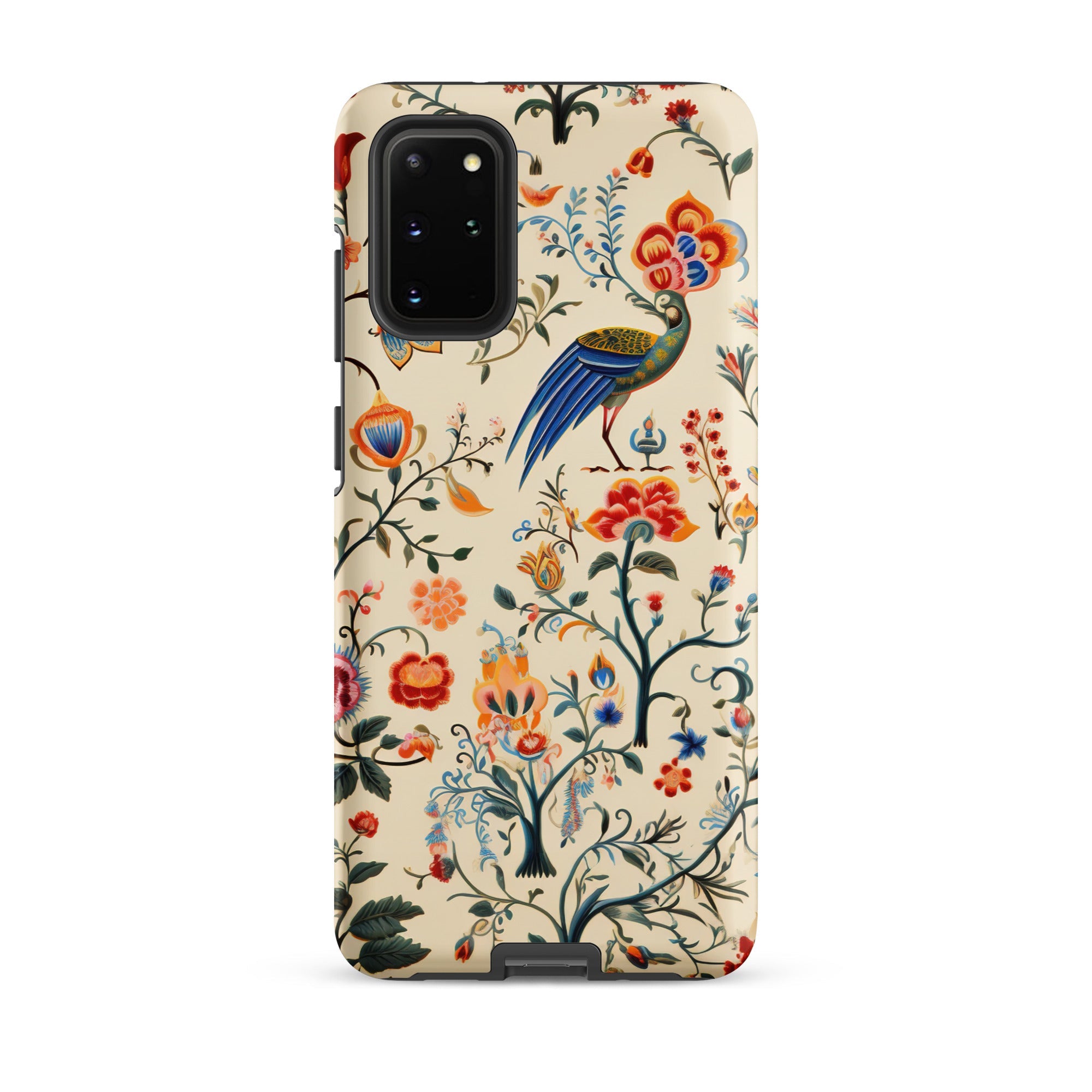 Birdwatchers Kitsch Bird Art Samsung Case, Galaxy S20 Plus / Matte, Phone Case Colorful Peacock Floral Pattern Cream Background